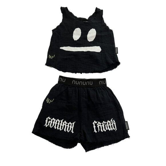 Nununu Muslin Smirk Top & Beach Shorts in Black - Picture 1 of 3